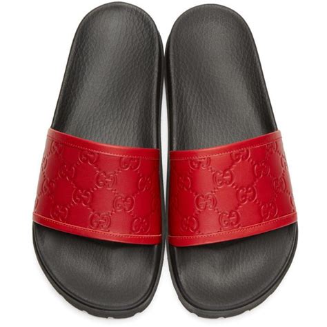 gucci red gg supreme pool slides|Gucci rubber slide shoes.